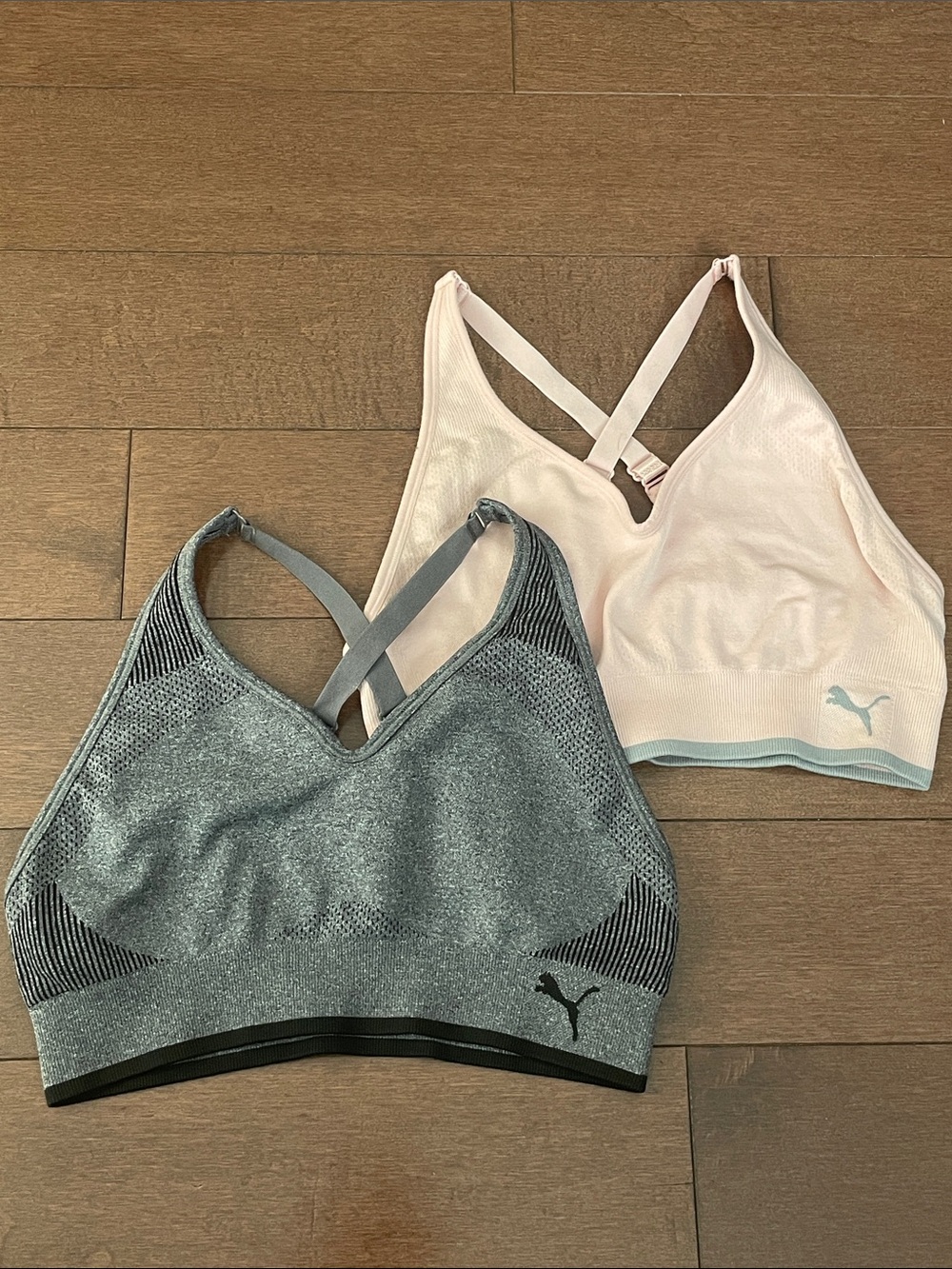 5/$25 Puma Women's Seamless Light Support Sports Bras - Pink & Gray